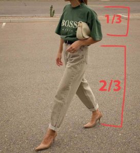 golden ratio di medicazione, 1/3 superiore e 2/3 dei pantaloni di apparire più elegante