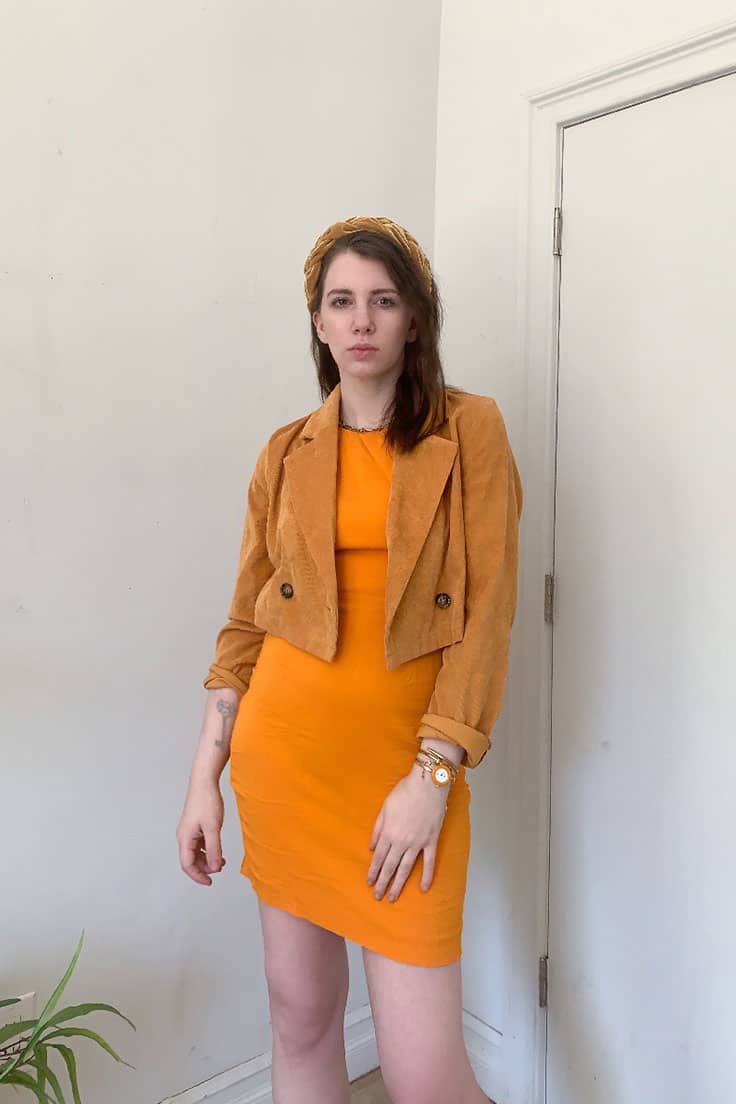 monochromatic outfit orange
