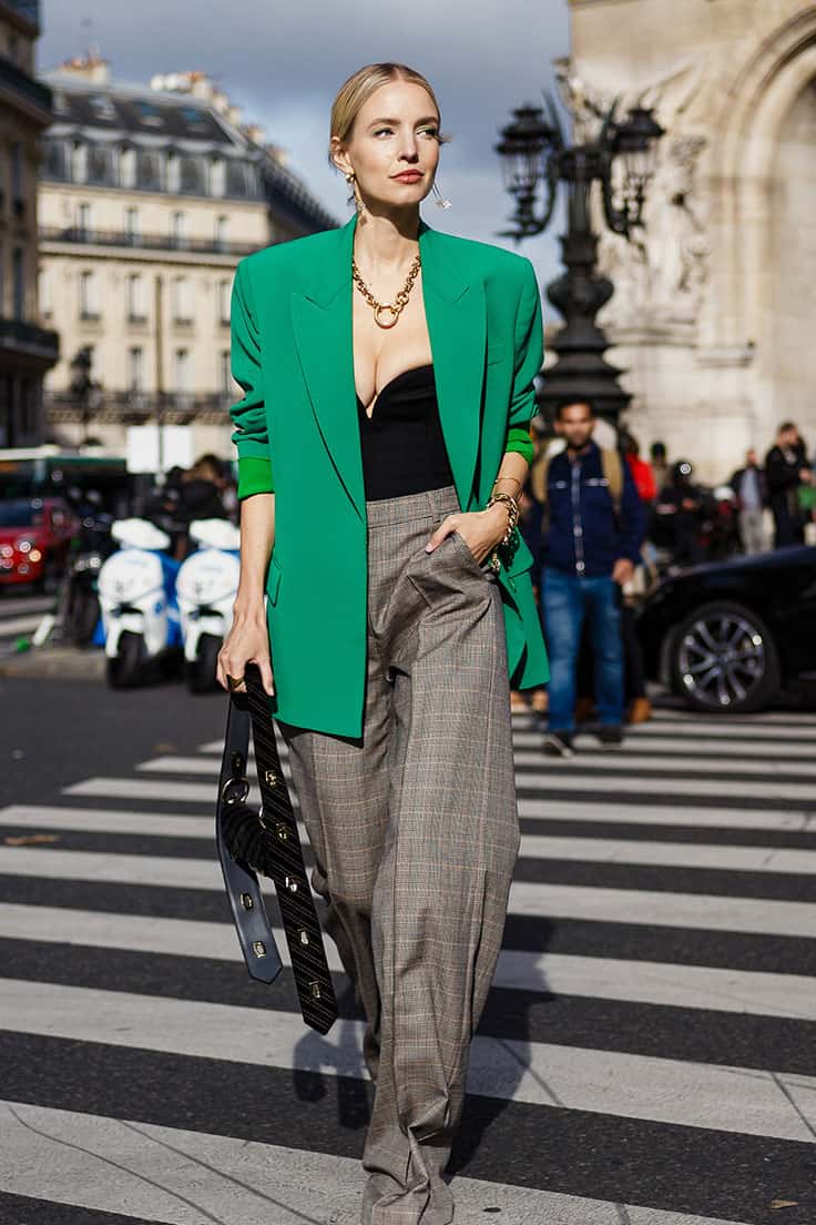 how to look expensive no matter your budget, leone hanne in green structured blazer