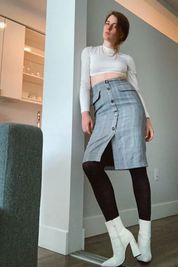 midi skirt with black tights