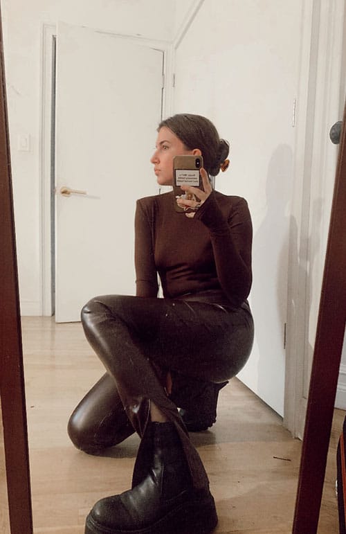 how to wear brown, brown pleather leggings with bodysuit, brown color trend
