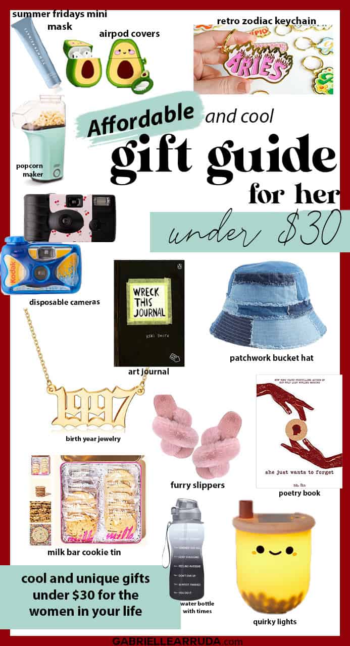 under 30 gift ideas for the cool girl in your life, quirky lights, bucket hats, birth year jewelry and more