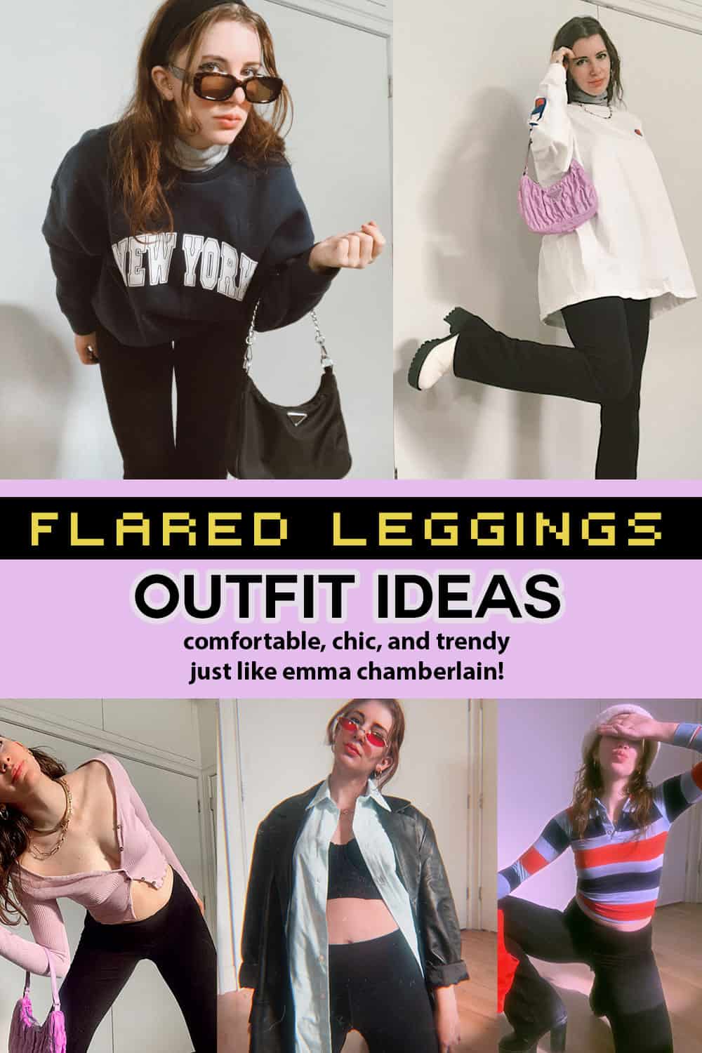 flare leggings outfits ideas (emma chamberlain inspired outfit black flare leggings and more)
