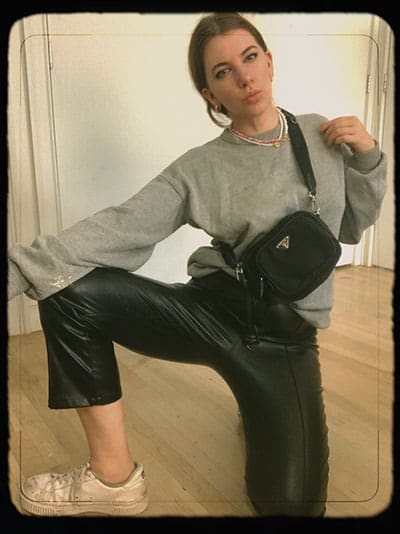 leather pants with sneakers outfit idea for the weekend or casual event