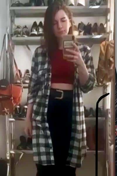 grunge fashion style, gabrielle arruda wearing oversized flannel, tank top and black mom jeans