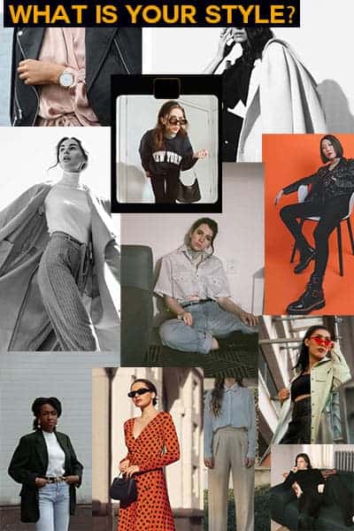 what is your personal style? collage image of fashion styles, girl in classic coat, girl in parisian fashion style, girl in trendy gen z style, girl in biker fashion, girl in turtleneck, girl in polka dot dress, girl in trendy shacket with sunglasses, girl in monochromatic fashion, how to improve your style begins with honing what you like