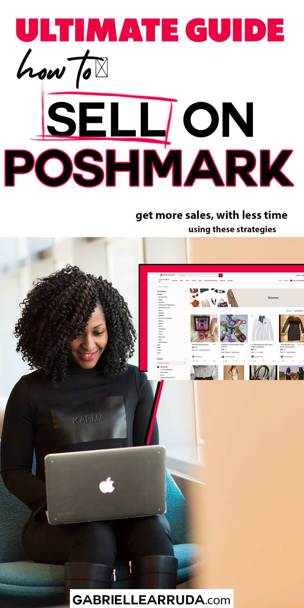 ultimate guide how to sell on poshmark- woman creating listing on computer