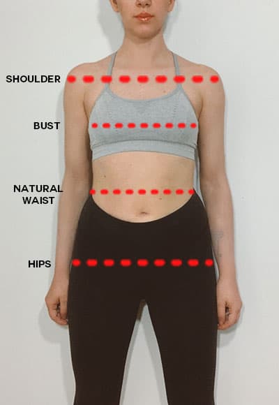 how to determine your body shape using measurements, where to measure on body- shoulders, bust, natural waist, and lower hip