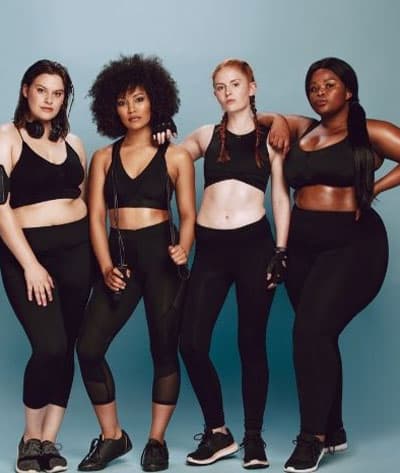  les femmes dans différents styles de vêtements athélétiques noirs avec différents types de corps: comment être jolie en s'habillant pour votre type de corps