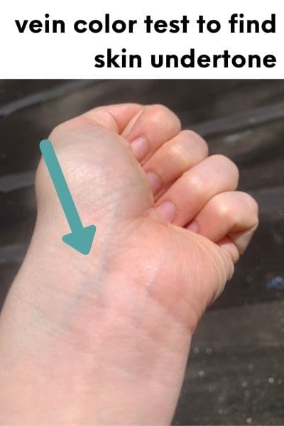 vein test for determining skin undertone, wrist with arrow pointing to veins