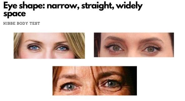 kibbe quiz with pictures eye shape examples: straight, widely spaced