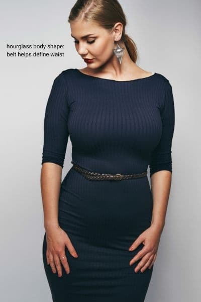 hourglass body shape outfit, fitted dress with a thin belt