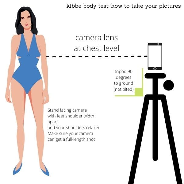 how to take a photo for the kibbe body test, camera chest level with the camera 90 degrees to the floor (not tilted) 