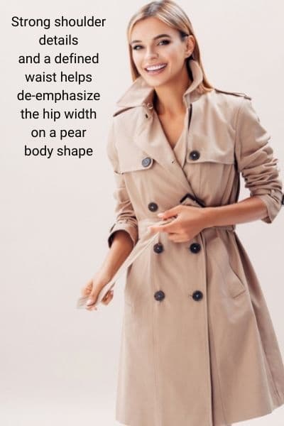 pear body shape outfit idea, with trench coat 