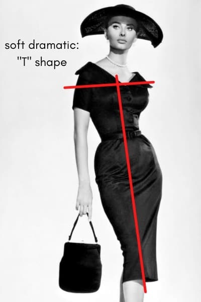 soft dramatic Sophia Loren example of "t" shape silhouette 