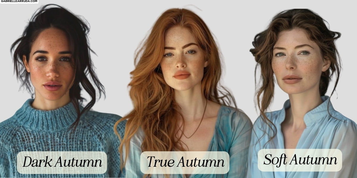 dark autumn versus true autumn versus soft autumn in blue blouses