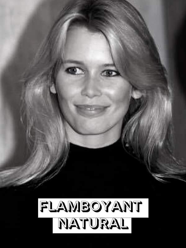 Flamboyant Natural face example- Claudia Schiffer, broader/flat nose, straight lips, straight eyes, and a broad jawline