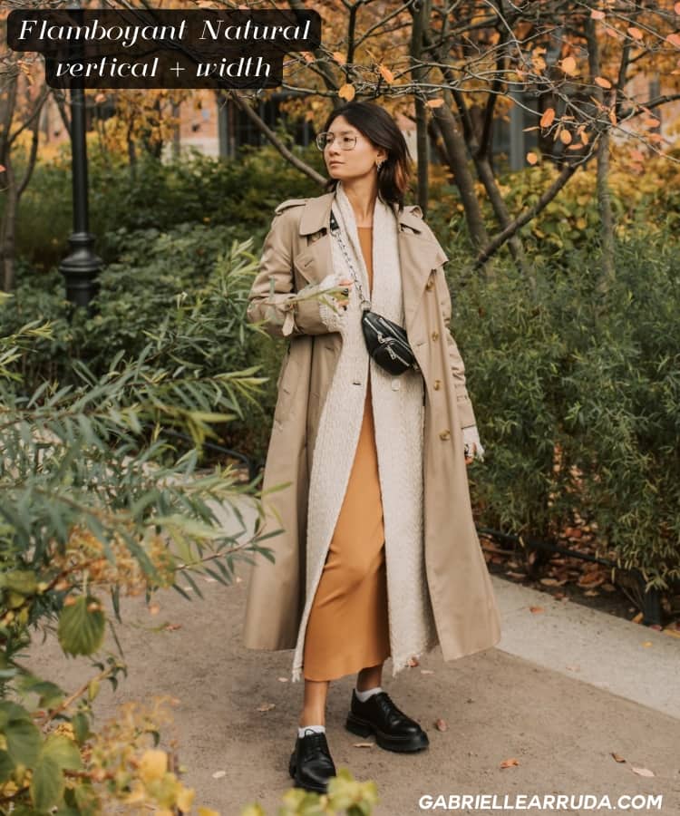 flamboyant natural outfit idea, long coats layered with dress and loafers