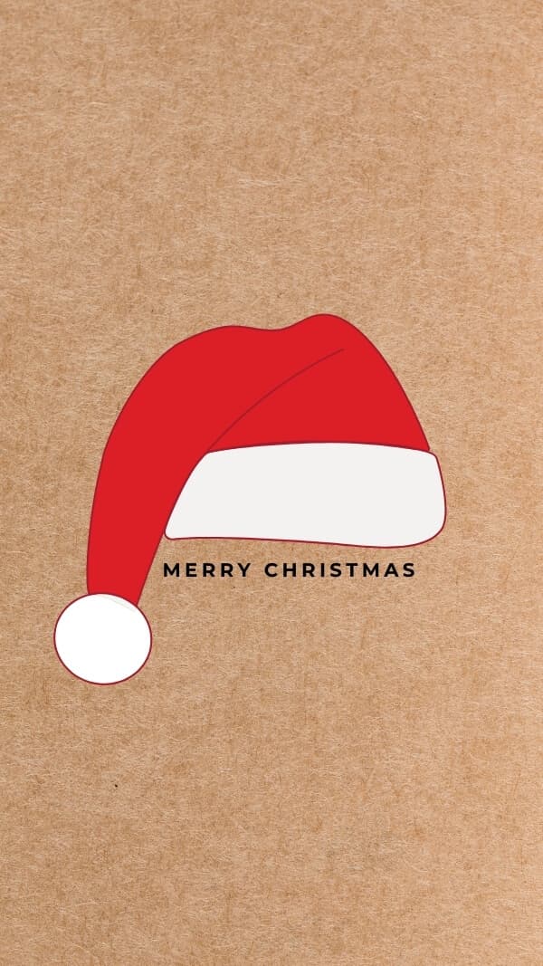 butcher paper background with santa hat illustration with text "merry christmas"