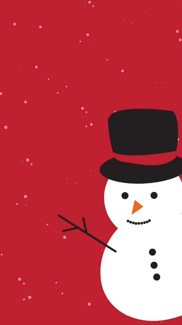 cute vector snowman on red background with snow flakes