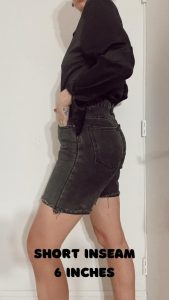 gabrielle arruda wearing 6 inch inseam shorts view from side