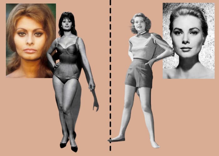 sophia loren face and body photos next to grace kelly face and body photos