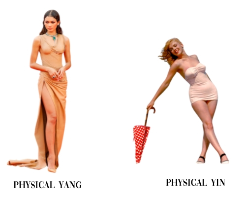 zendaya showing physical yang, and marilyn monroe showing physical yin