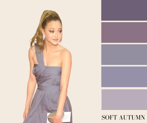 devon aoki in warm purple dress soft autumn