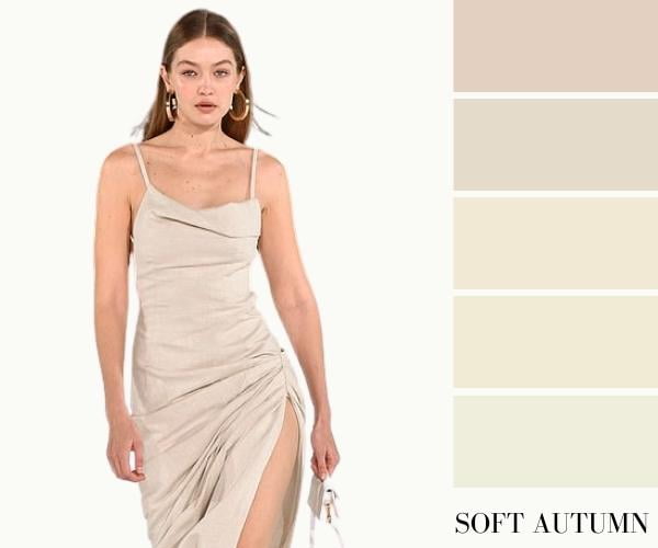 gigi hadid soft autumn palette in cream dress