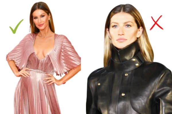 gisele in the right color for her season- warm, muted pink versus in black which overwhelms her coloring