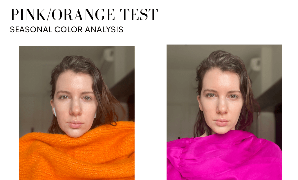 pink orange test for seasonal color analysis example on gabrielle arruda