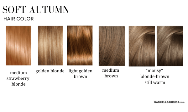 soft autumn hair colors, blond, brown, strawberry blonde all warm toned