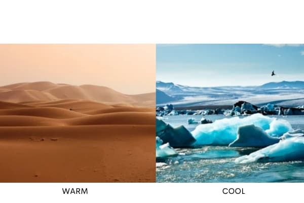 desert image (warm) versus arctic image (cool)