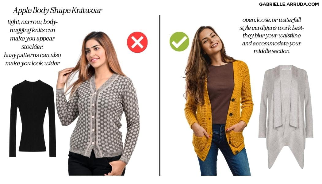 knitwear for the apple body shape examples (open, loose)