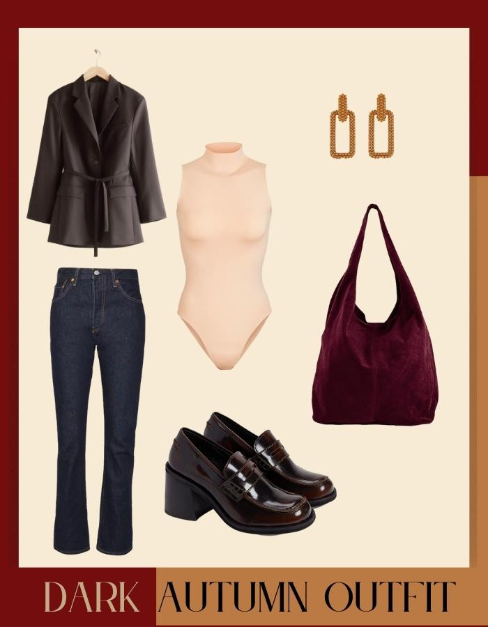 dark autumn casual jeans outfit
