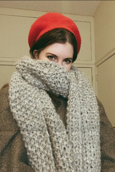 winter accessories beret and scarf on gabrielle arruda