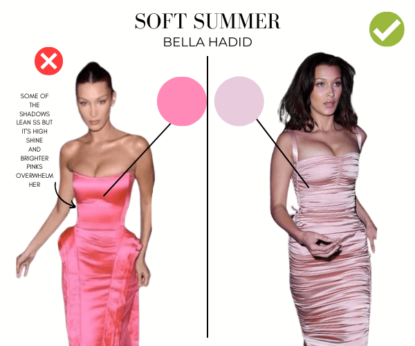 bella hadid soft summer in pink in palette and bright spring pink