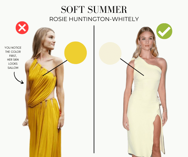 rosie huntington whitely soft summer in soft summer yellow (good) and true autumn yellow (overpowering)