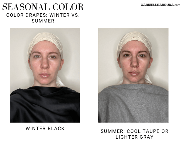 summer versus winter seaosnal color drapes black versus cool taupe or gray