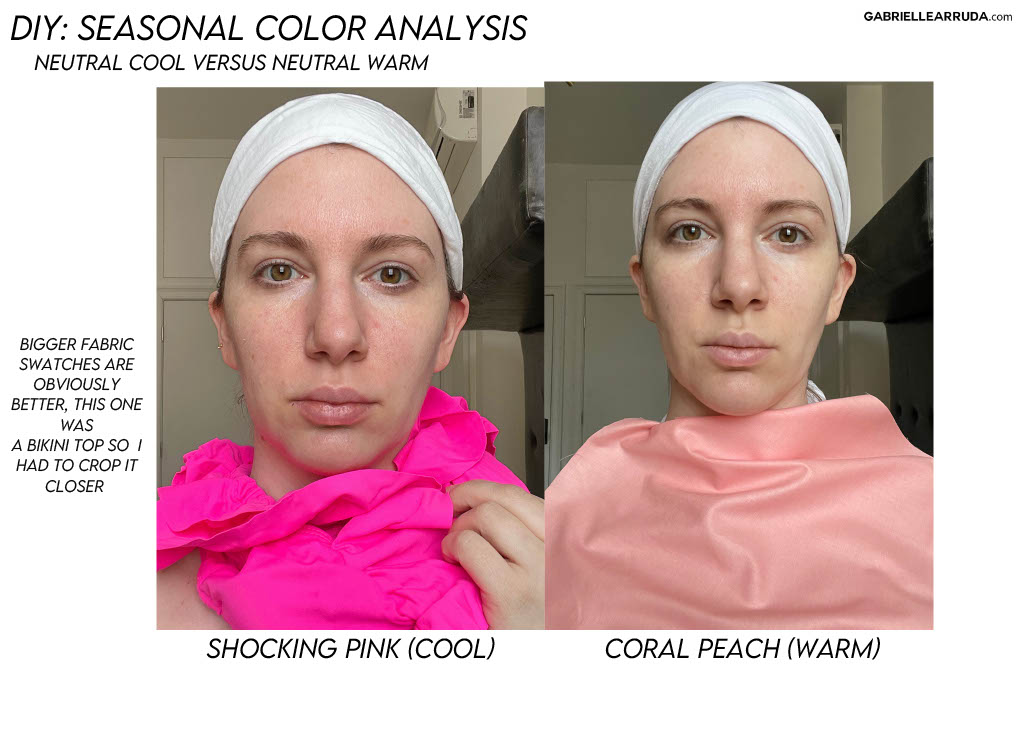 accessing neutral leaning undertone with shocking pink versus coral