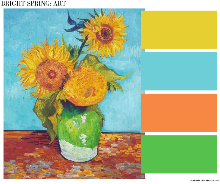 sunflowers by van gogh, bright spring color palette
