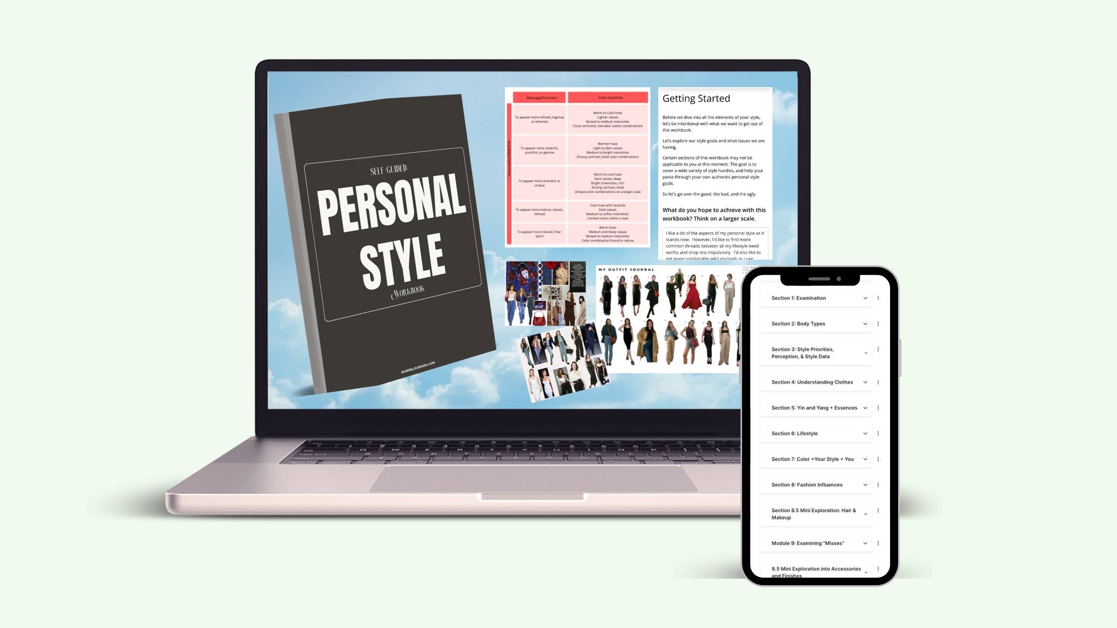 example of workbook on digital screen (laptop and computer) with sample images and examples