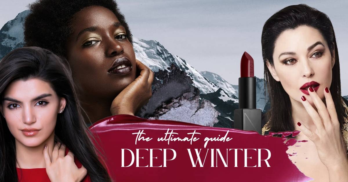 deep winter seasonal color guide with mountains, monica bellucci and other deep winter women