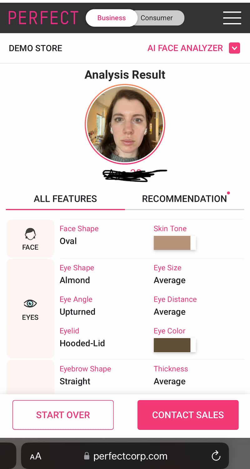 unreliable results from app face shape