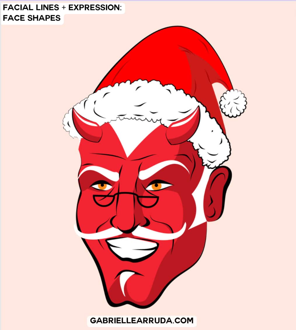 evil santa drawn with sharp lines and non round face shape