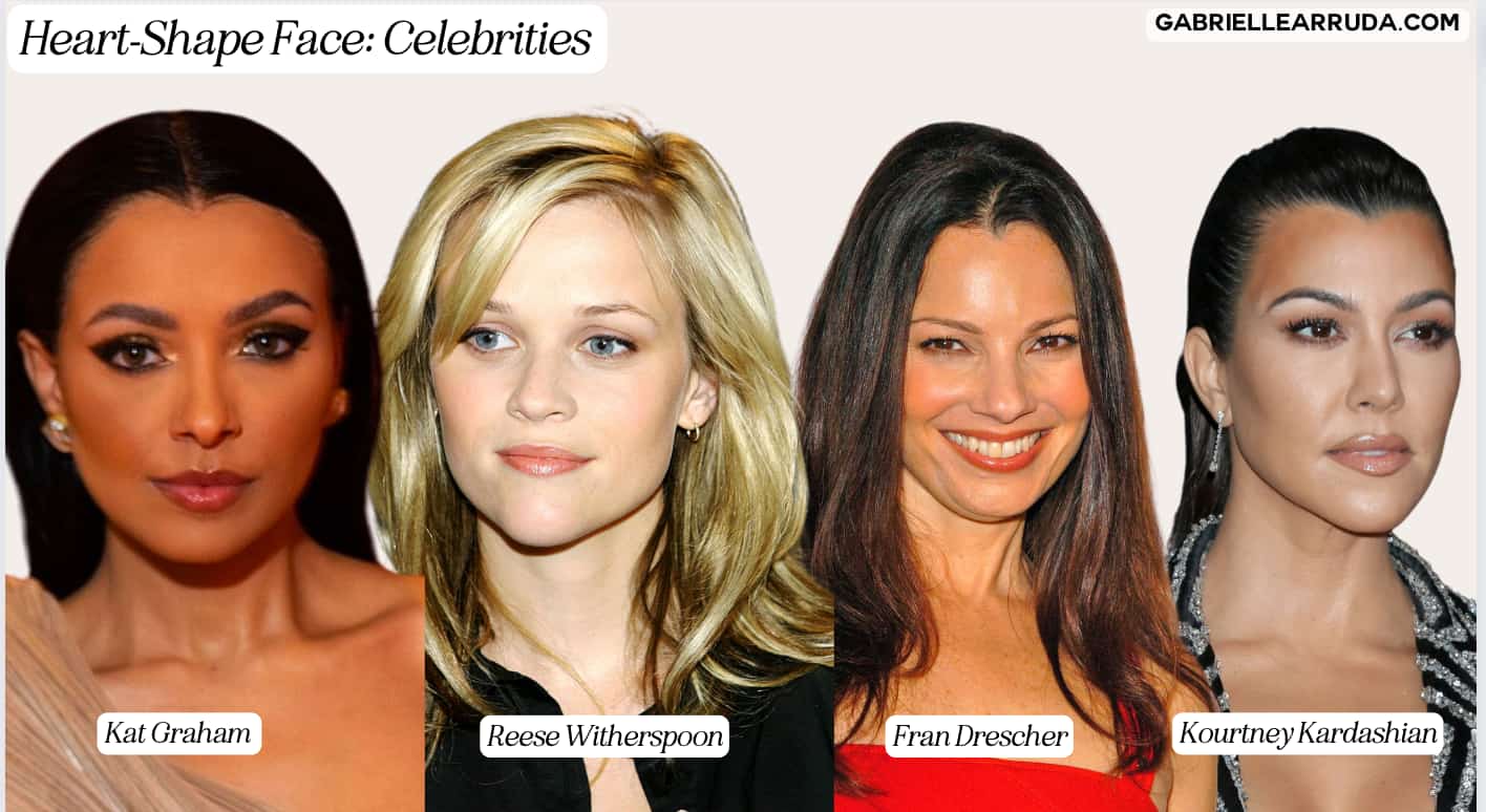 heart face shaped celebs: kat graham, reese witherspoon, fran drescher, and kourtney kardashian
