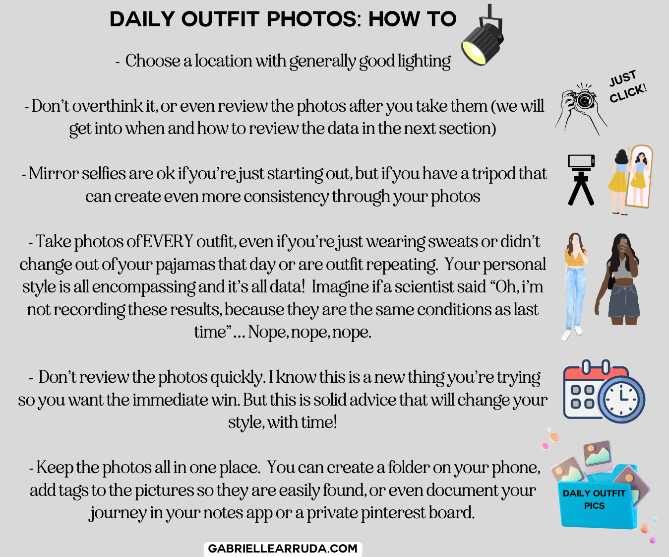 daily outfit photos check list / tips