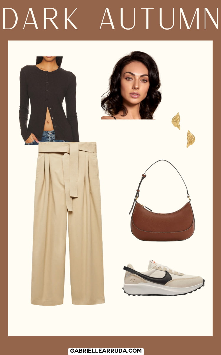 dark autumn outfit for spring trousers and knit top
