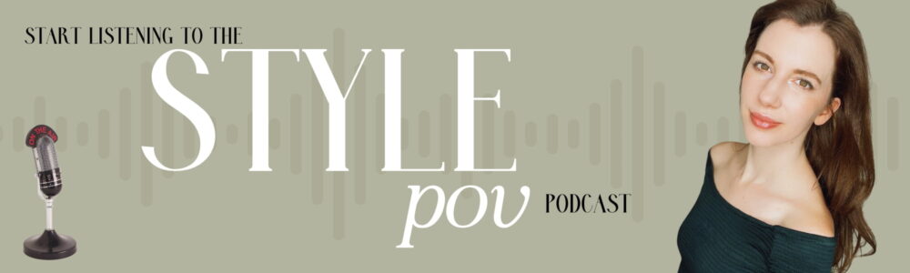 start listening to the Style POV podcast with photo of microphone and host gabrielle arruda