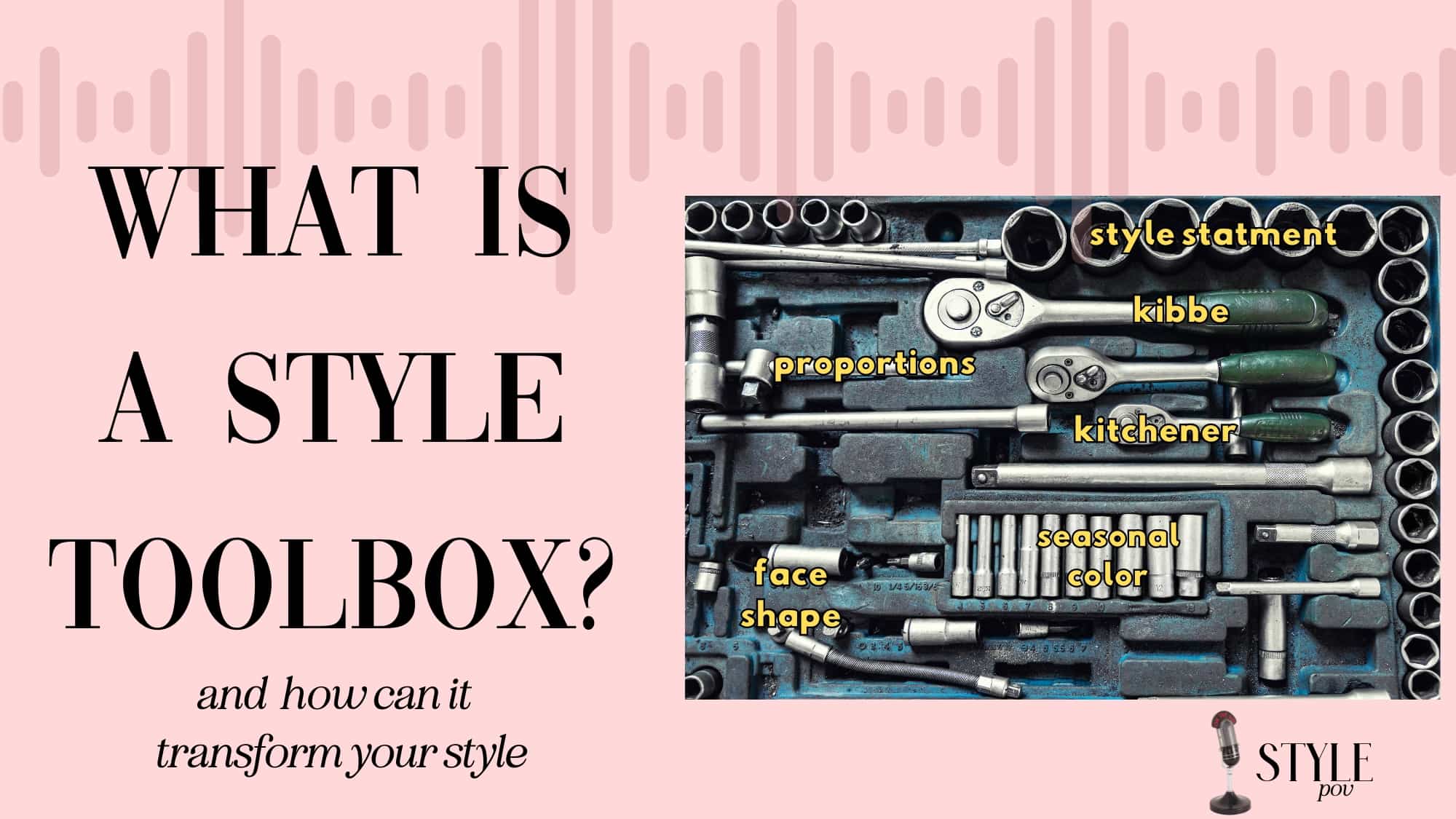 what is a style toolbox and how can it transform your style, style pov podcast with image of toolbox and names of fashion concepts on top